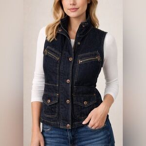 Lauren Jeans Co Ralph Lauren Denim Vest XS Dark Wash Zip Front